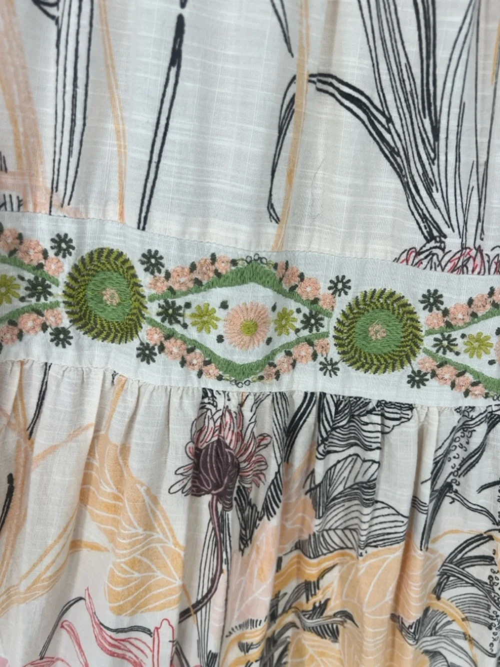 Anthropologie Embroidered Square Neck Tie Back Floral Boho Colorful Maxi Dress M - Picture 6 of 14
